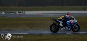 Josh Waters in a very wet ASBK practice session at Queensland Raceway