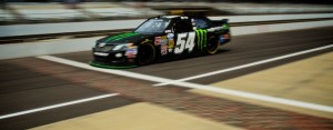 The Kyle Busch Motorsports #54 Monster Toyota Camry crosses Indy's famous yard of bricks