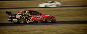 James Courtney in the HRT Holden Commodore in practice at Queensland Raceway