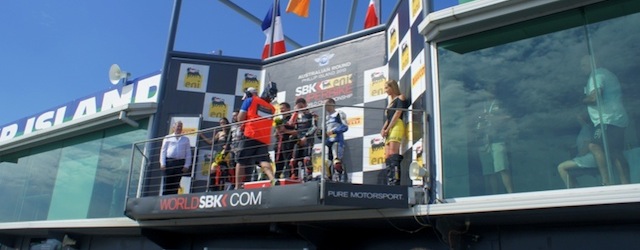 Eugene Laverty celebrates his WSBK win at Phillip Island